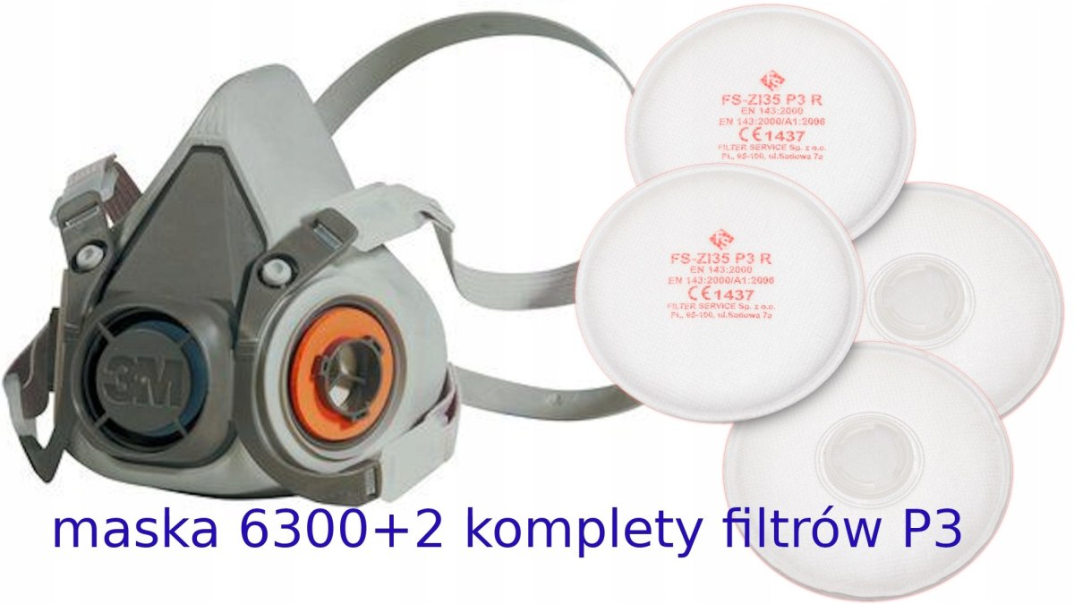 Maska 3M 6000 6300 + 2 komplety filtry P3