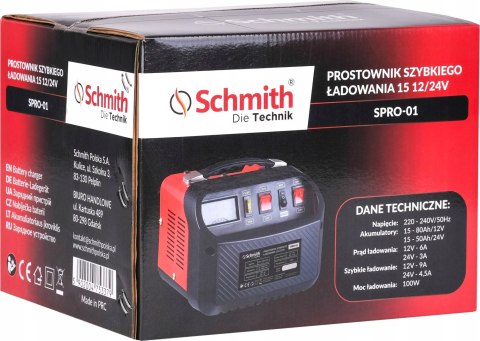 SCHMITH Prostownik szybkiego ładowania 12/24V SPRO-01 Napięcie 220-240/50Hz