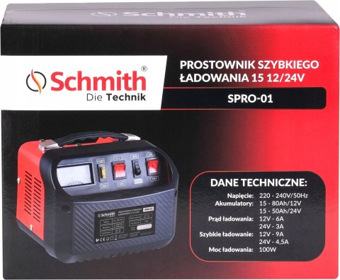 SCHMITH Prostownik szybkiego ładowania 12/24V SPRO-01 Napięcie 220-240/50Hz